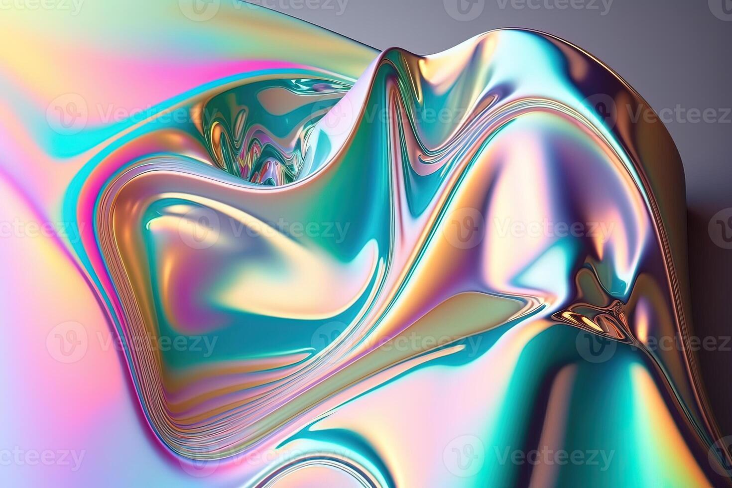 illustration of holographic liquid background. Holographic iridescent backdrop. Pearlescent gradient and foil effect for design prints. Rainbow metal photo