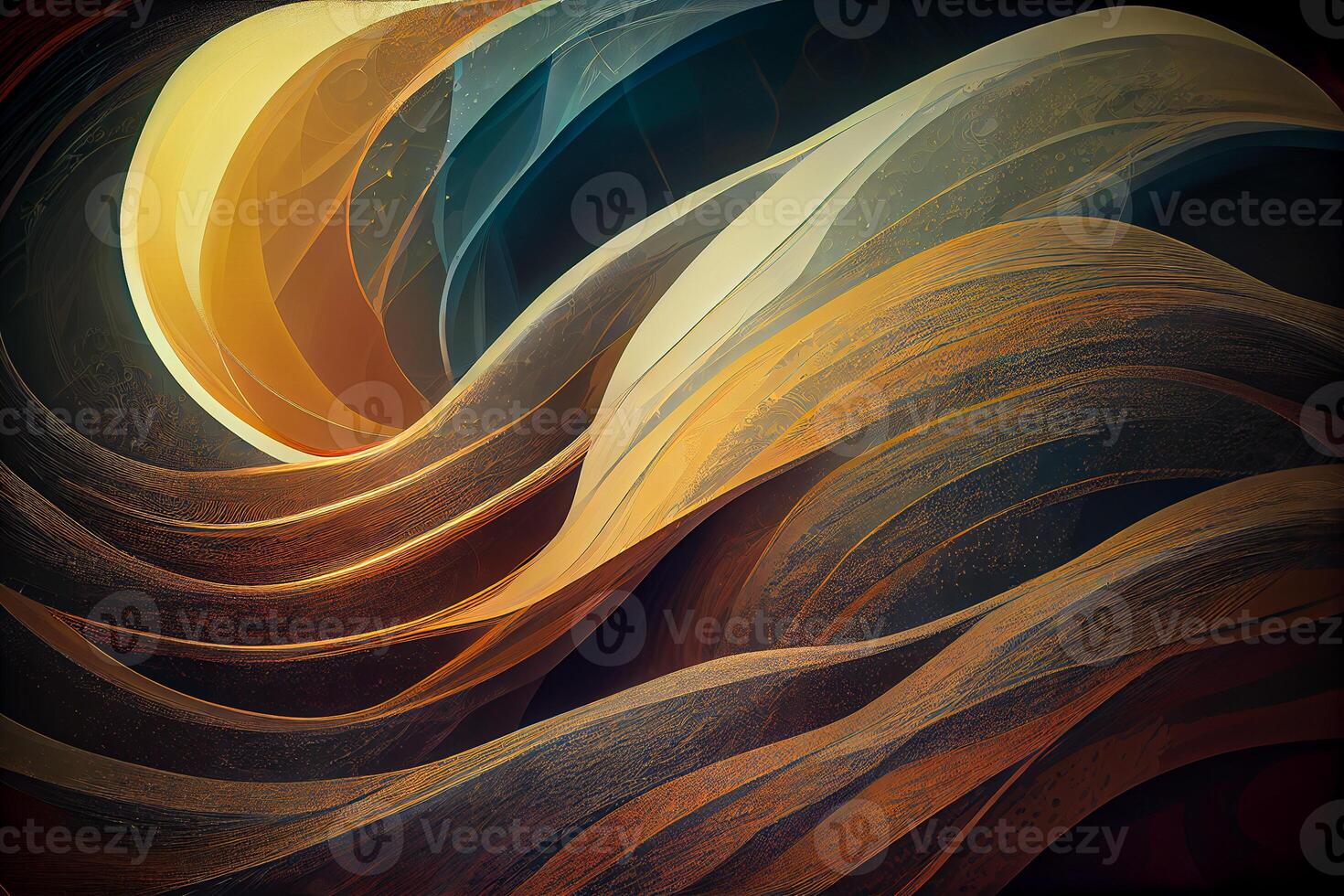illustration of Swirling golden and blue. Acrylic Fluid Art. Dark blue waves in abstract ocean and golden foamy waves. Marble effect, abstract glistening golden solid liquid waves photo