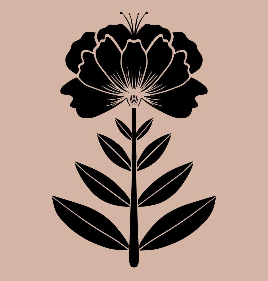 Ornamental flower and leaves shape. Motif in scandinavian style. Ethnic flat illustration in black. vector