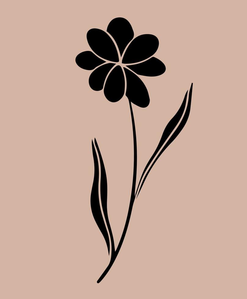 Ornamental flower and leaves black shape. Motif in scandinavian style. Ethnic flat illustration in black. vector