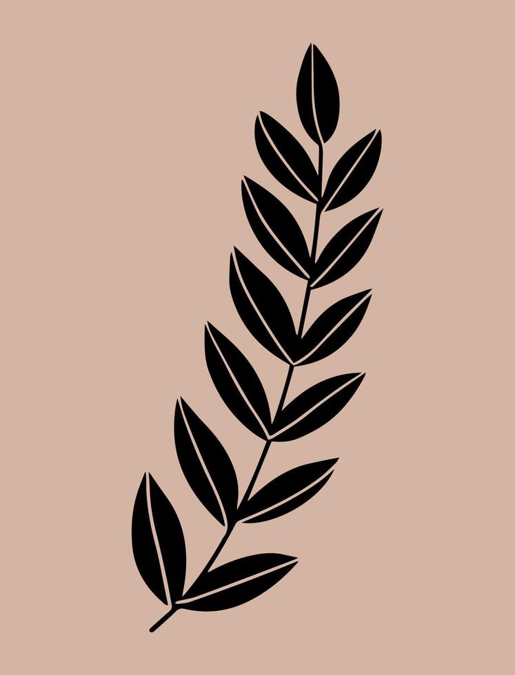 Ornamental leaves black shape. Motif in scandinavian style. Ethnic flat illustration in black. vector