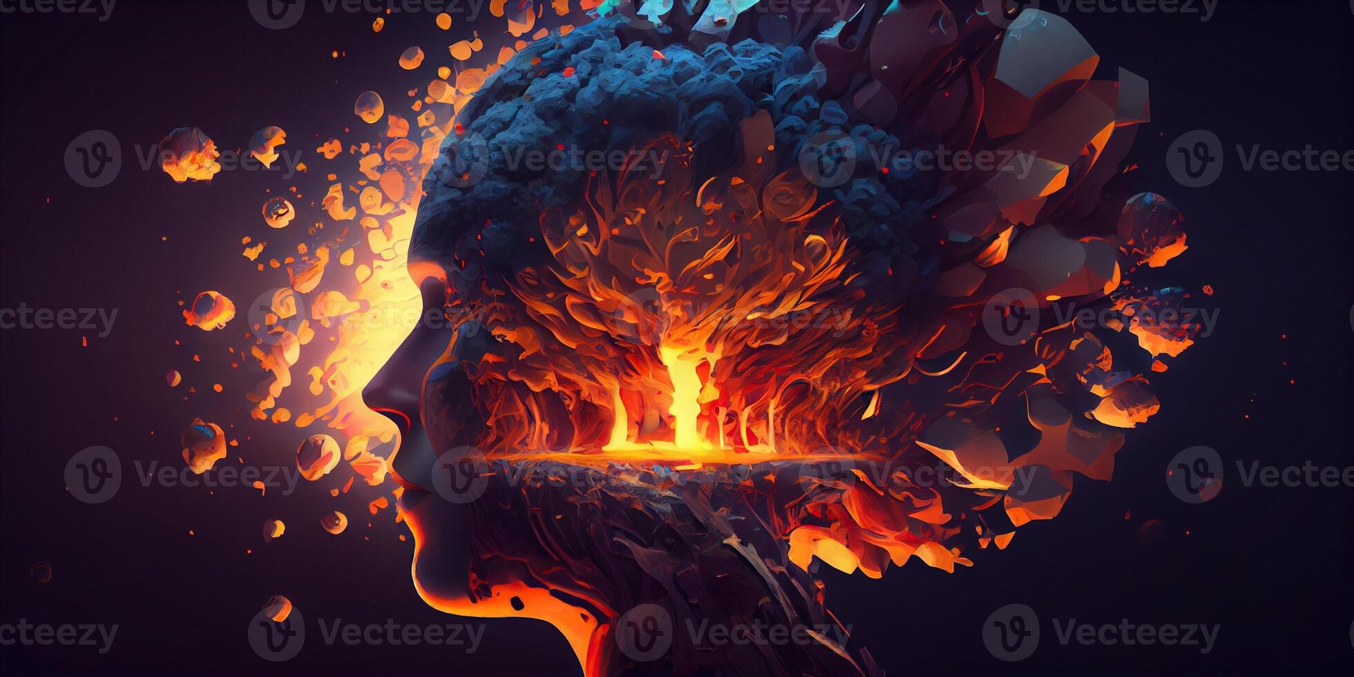 illustration of annual collective mind concept art, exploding mind, inner world, dreams, emotions, imagination and creative mind concept photo