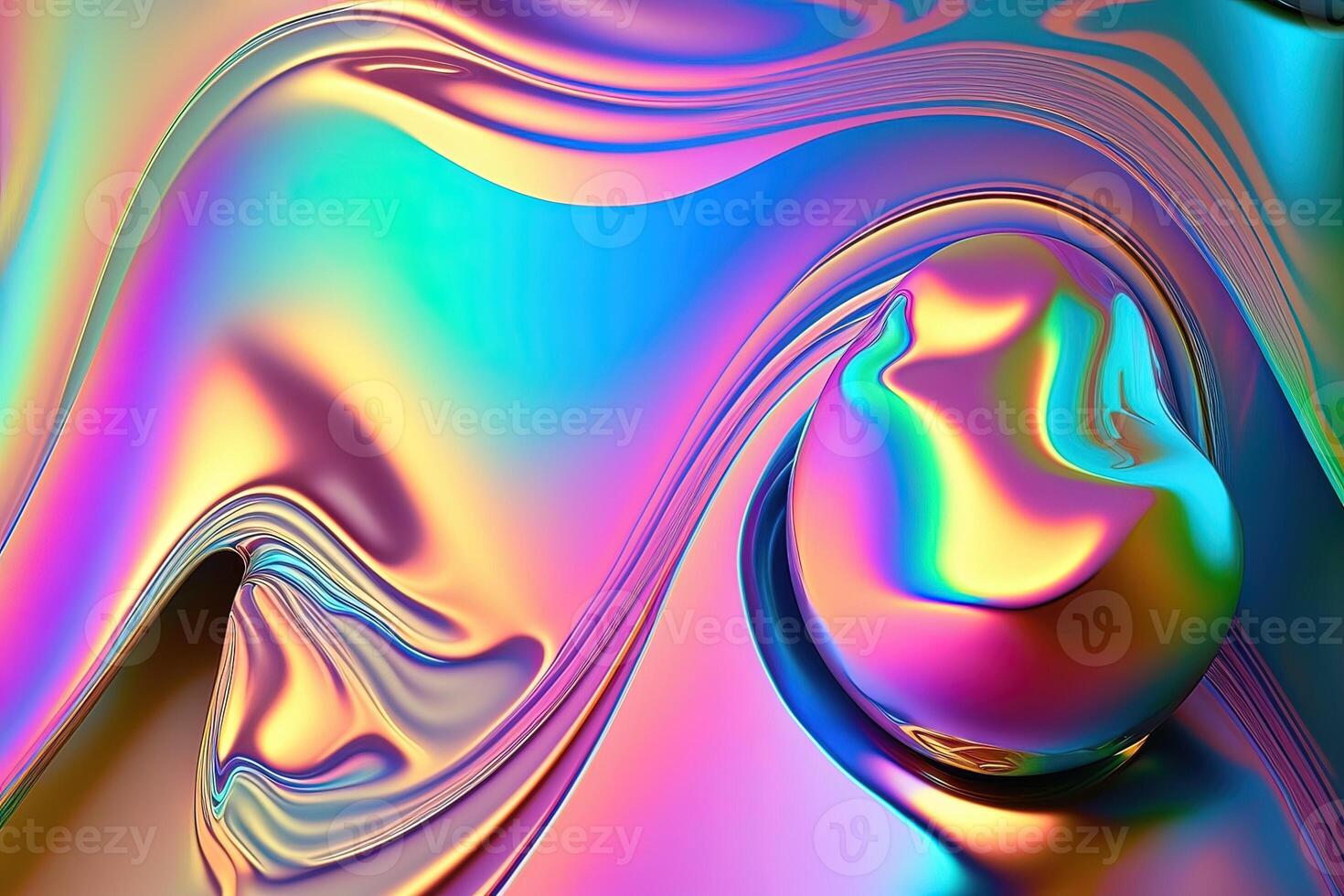 illustration of holographic liquid background. Holographic iridescent backdrop. Pearlescent gradient and foil effect for design prints. Rainbow metal photo