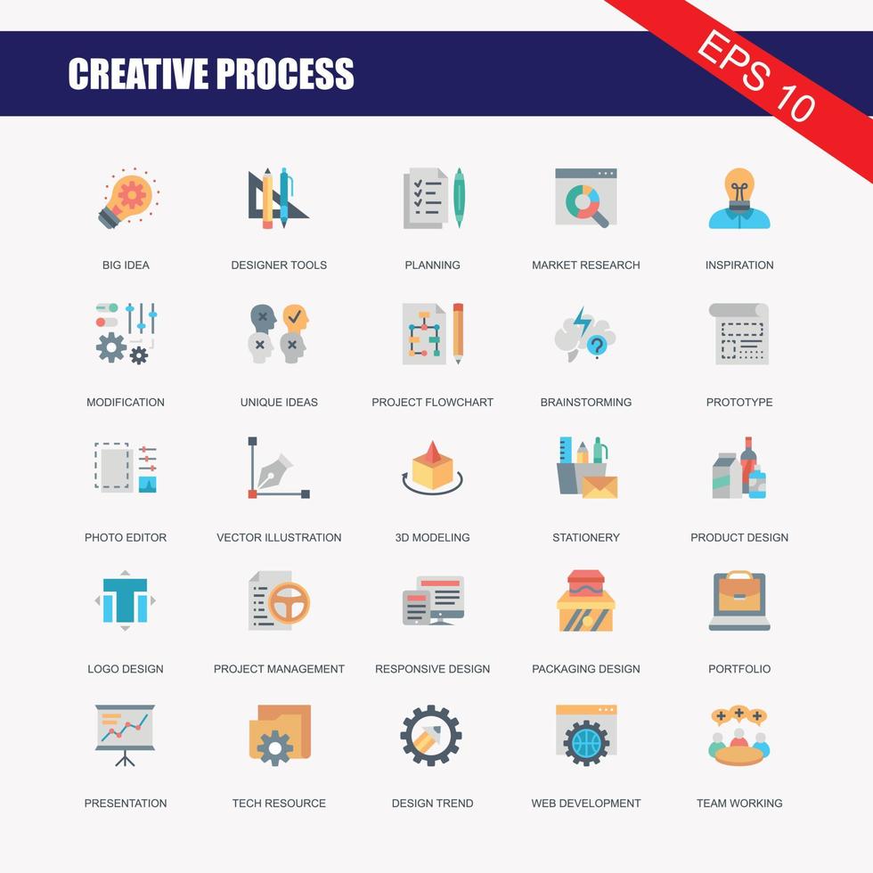 Creative business solutions related icon set. Innovation team management vector