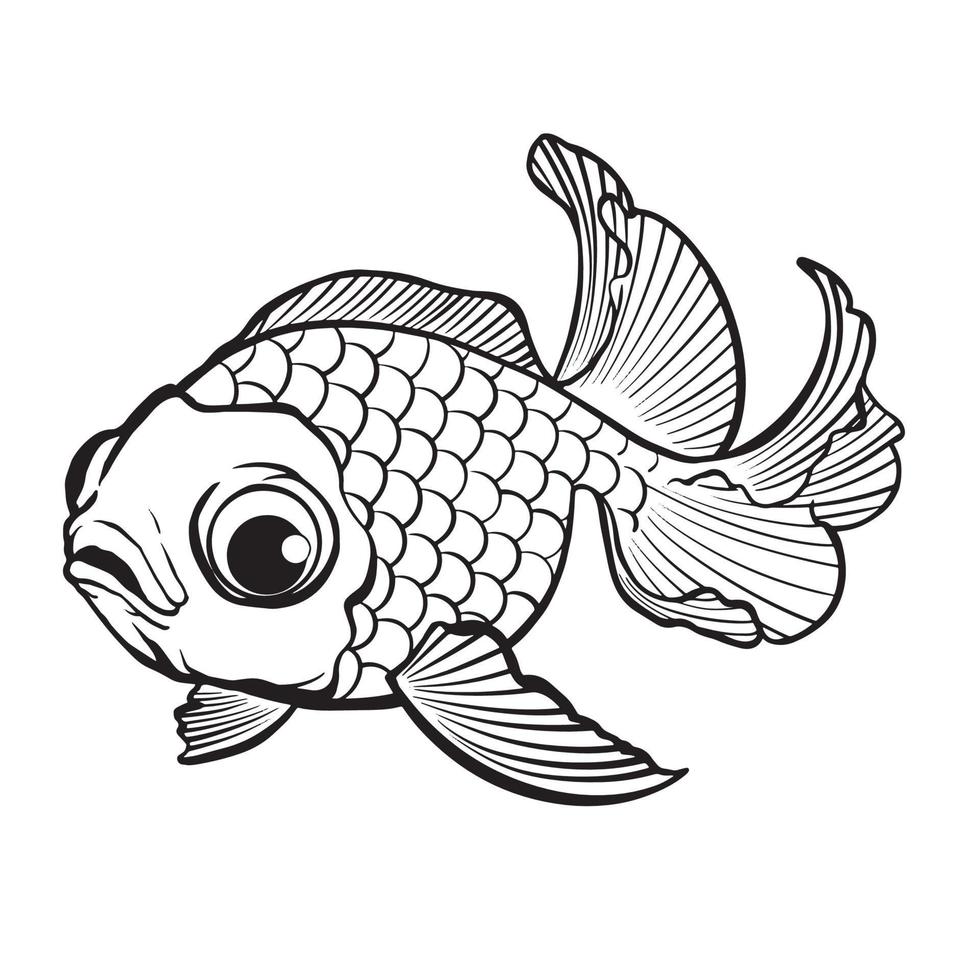 Black tattoo fish, goldfish,koi fish on white background vector