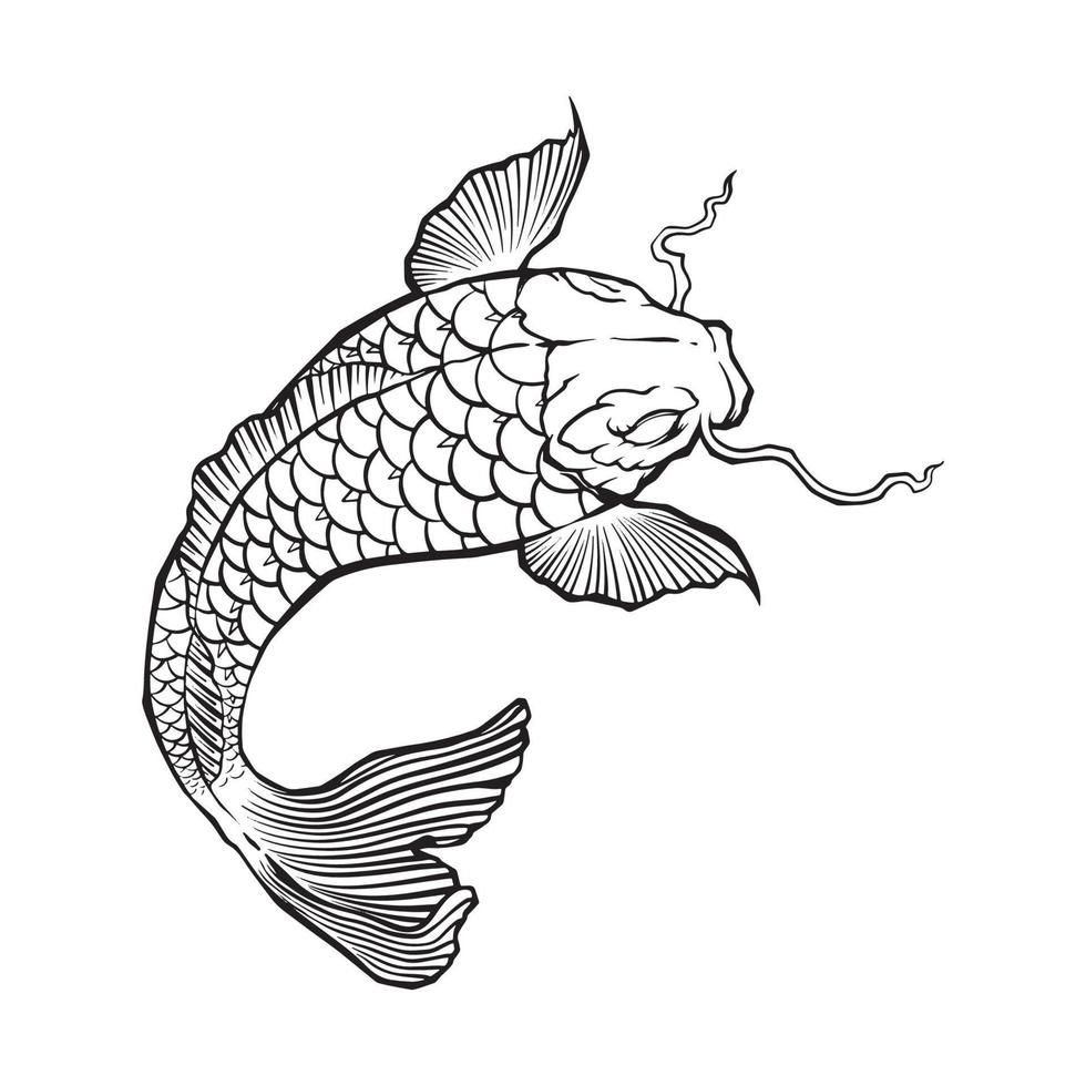 negro tatuaje pez, pez dorado, koi pescado en blanco antecedentes vector