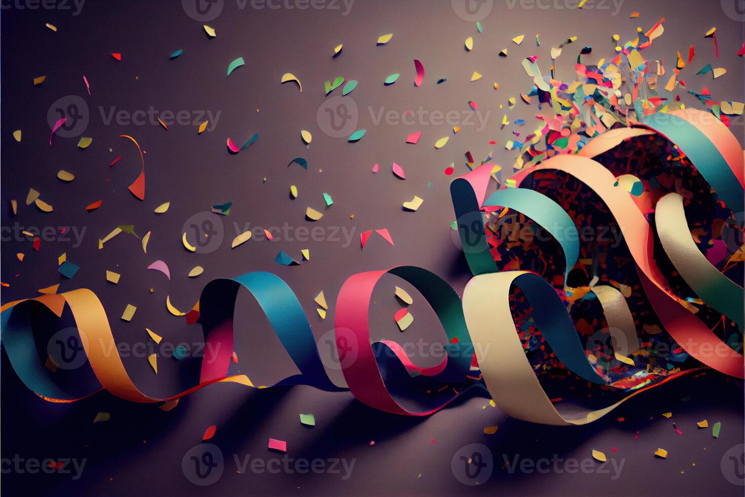 illustration of confetti and paper streamer as party decoration photo