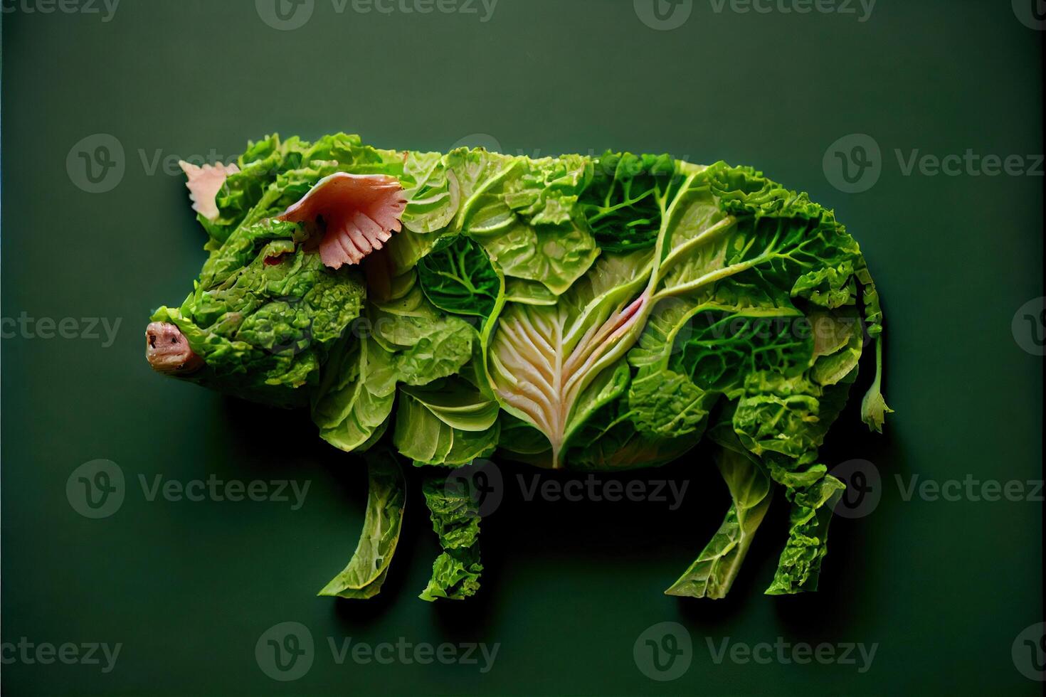 illustration of a cow made of fresh fruits and vegetables photo