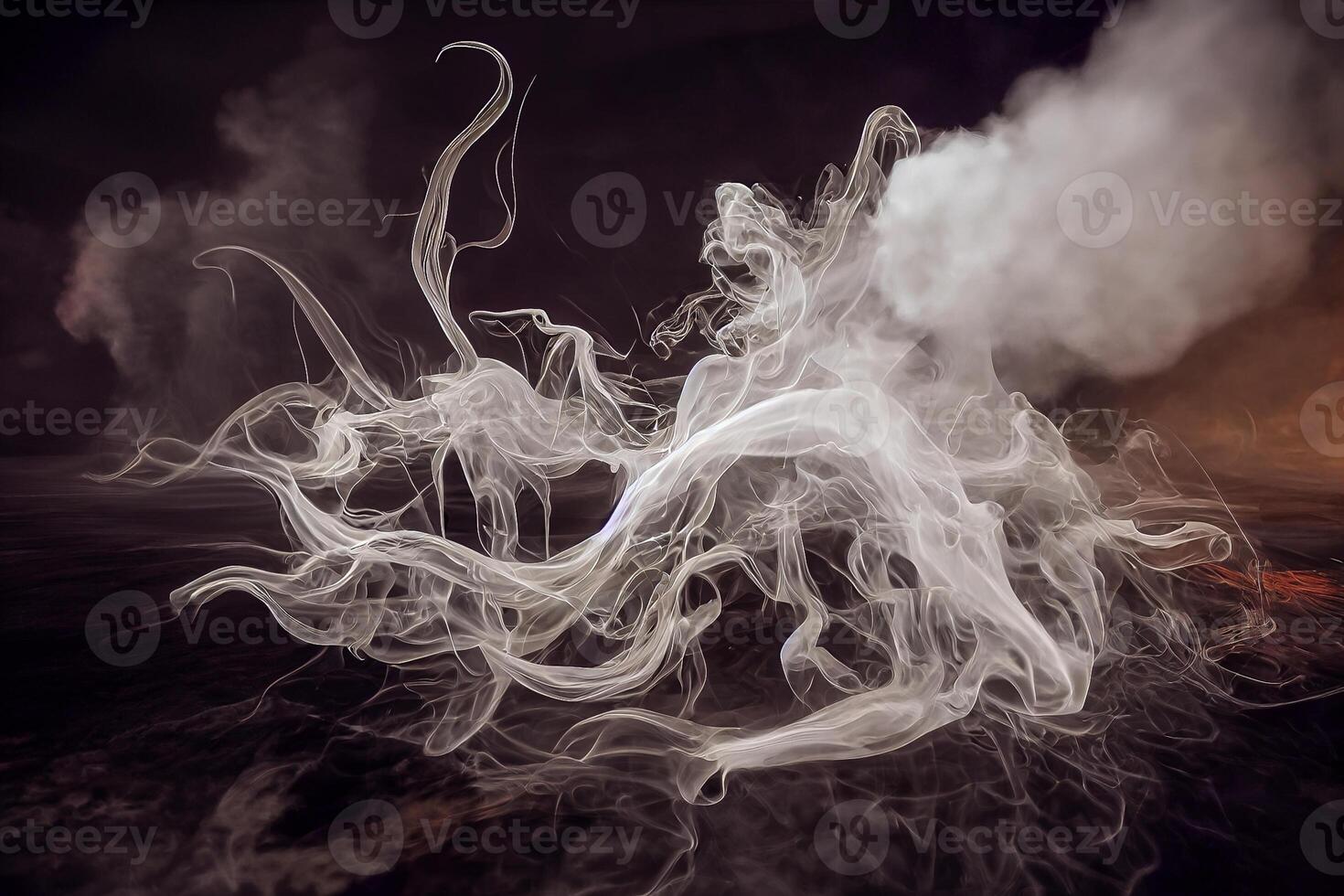 illustration of White curve fog, smoke, clouds, fire and dark background with spotlight. Abstract illustration art. Pattern texture, use for ad, poster and template, business.Digital art photo