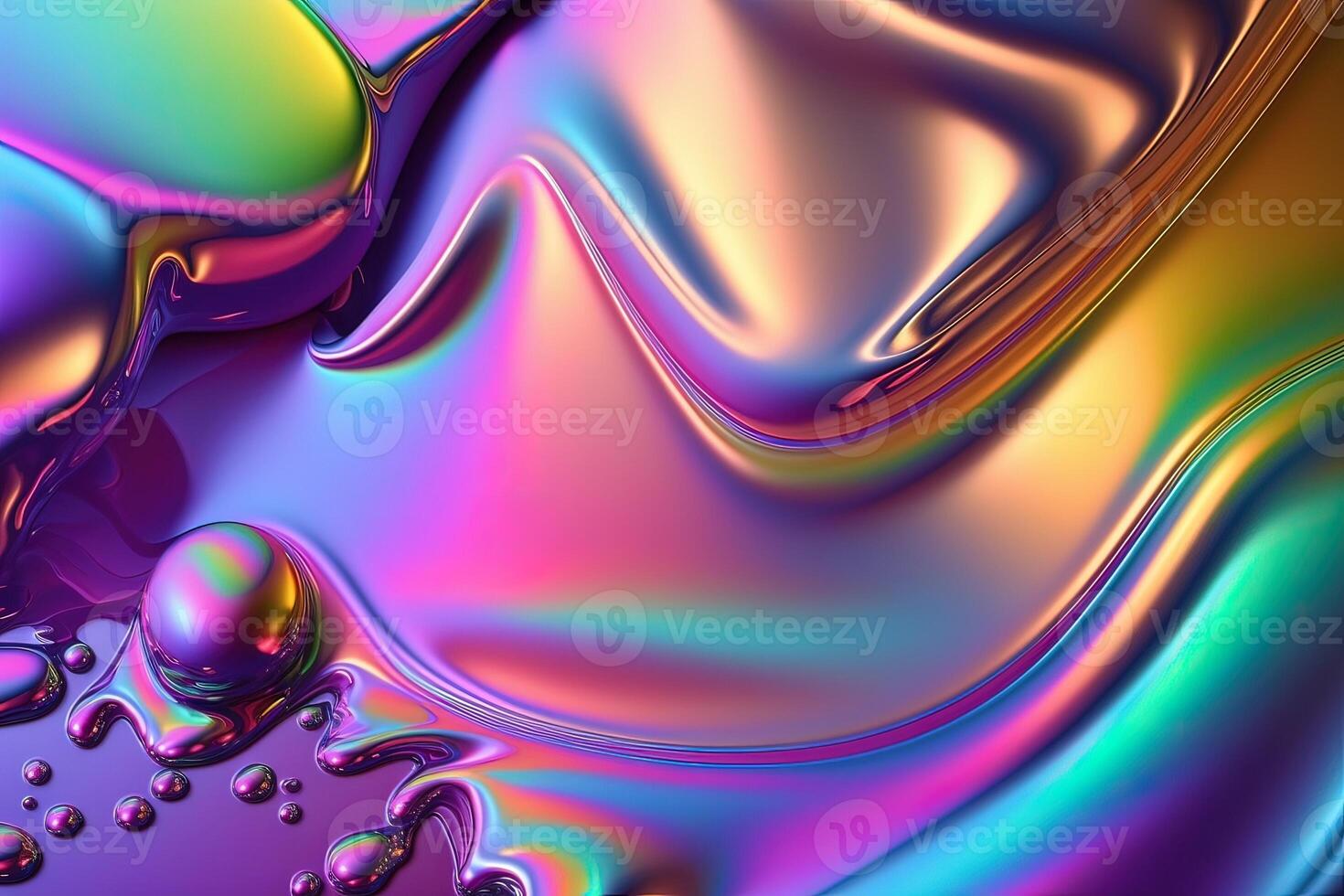 illustration of holographic liquid background. Holographic iridescent backdrop. Pearlescent gradient and foil effect for design prints. Rainbow metal photo