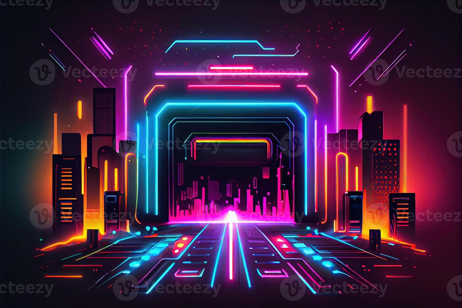 Generative AI illustration of gaming background, abstract cyberpunk style  of gamer wallpaper, neon glow light of scifi fluorescent sticks. Digitally  generated image 22702292 Stock Photo at Vecteezy