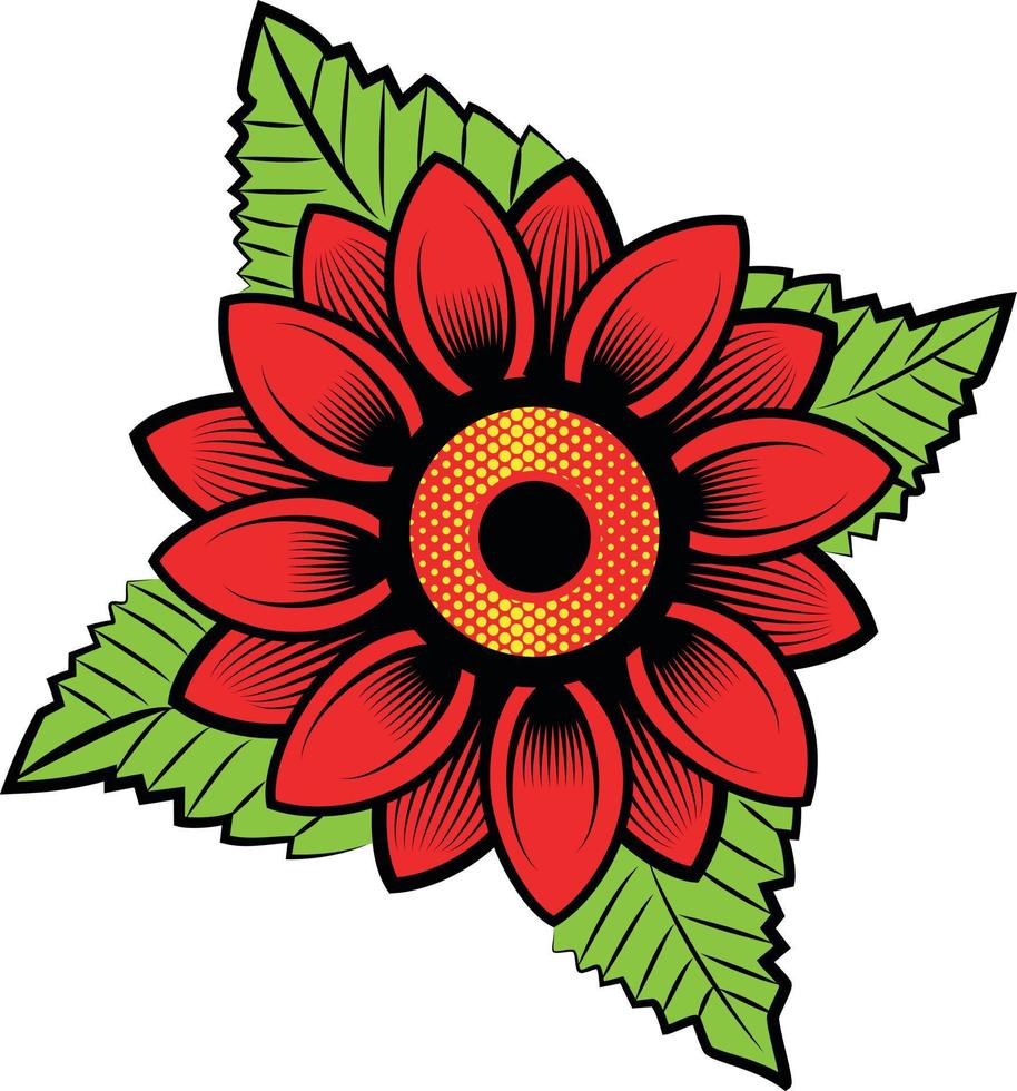 vector imagen de rojo flor con verde hojas