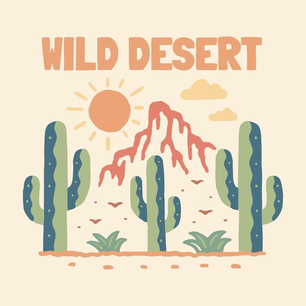 Wild desert cactus vintage vector illustration