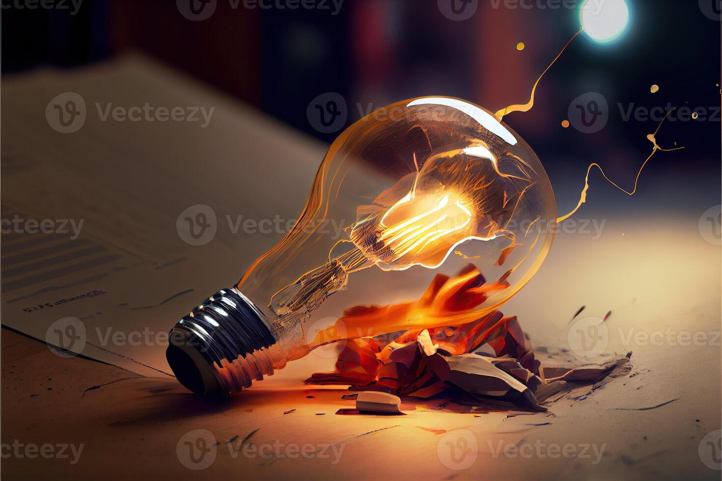 illustration of bright idea for business, education, star up growth, light bulbs on dark background, idea concept photo