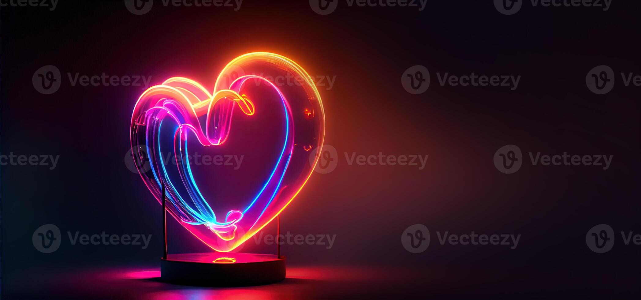 illustration of love heart neon light, decor, bright light, romantic. Love and valentine day concept. Neural network generated art. Digitally generated image. photo