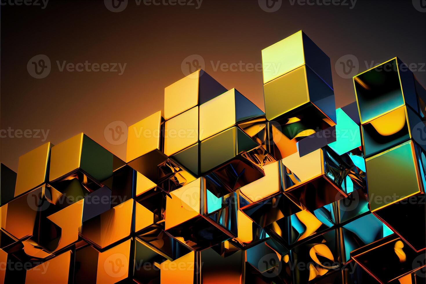 illustration of digital cubic abstract background of color, metal squares, reflection photo