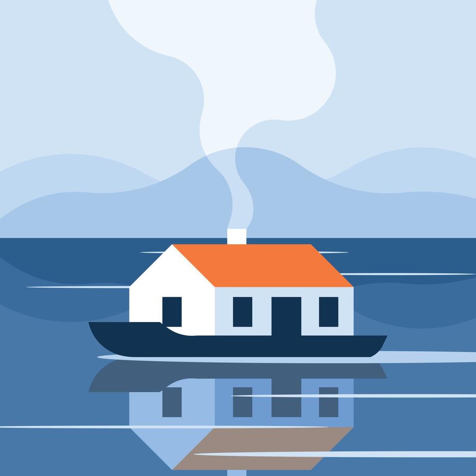 Vector Image Of A Floating House On The River