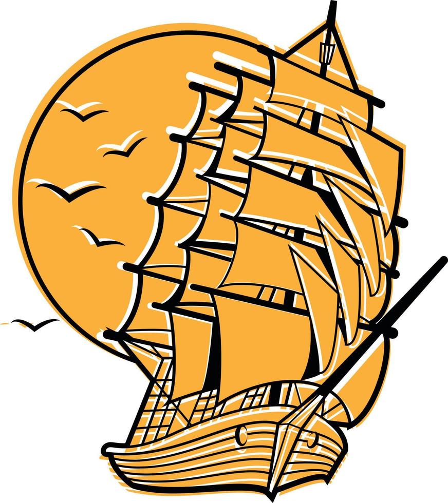 Vector Graphics Of An Old Ship Sailing On The Sea