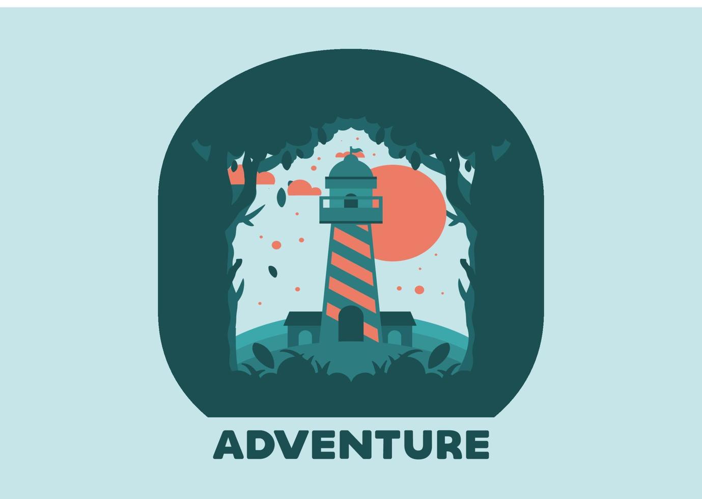 Colorful flat illustration of lighthouse in the forest vector