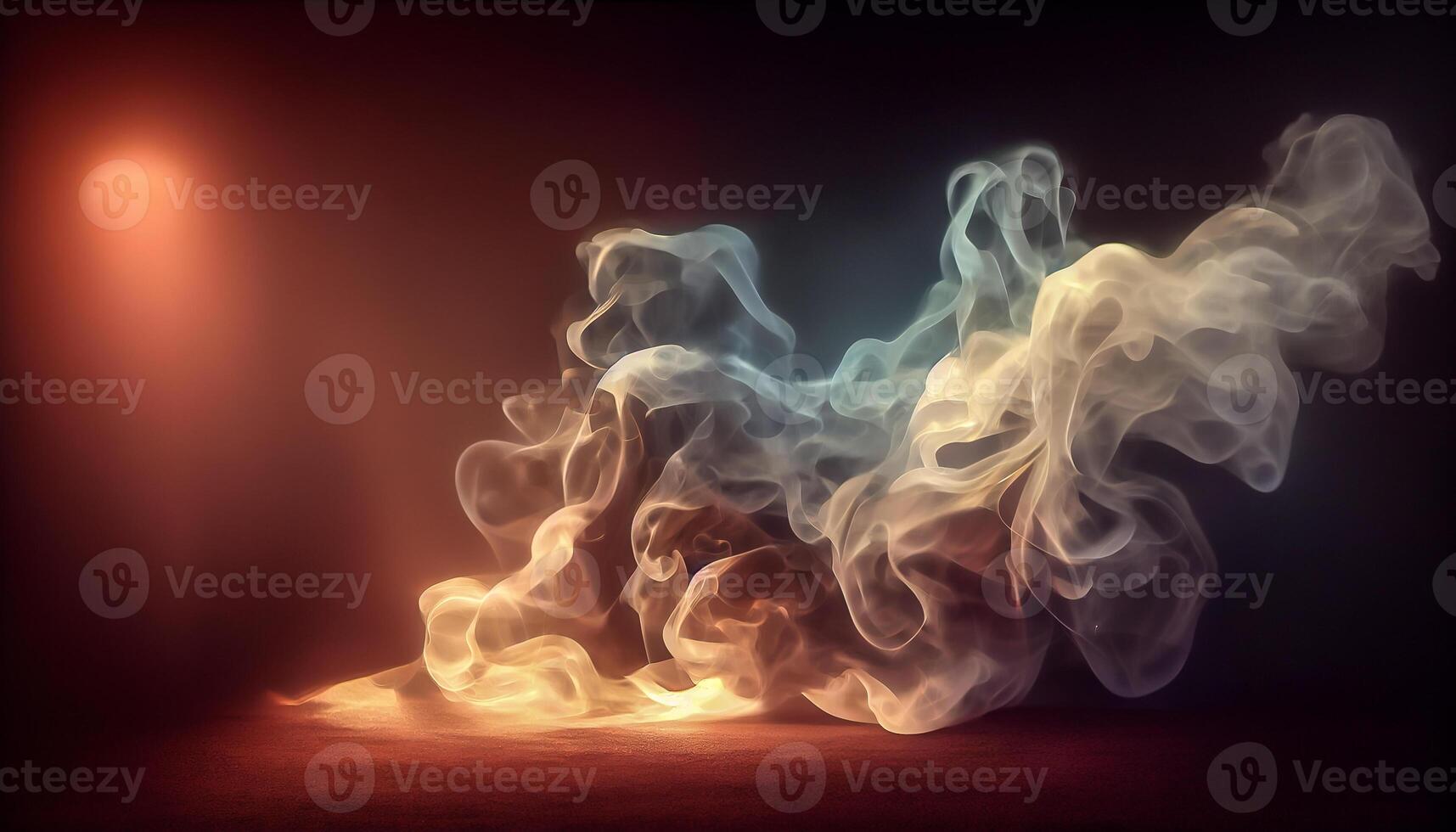 illustration of White curve fog, smoke, clouds, fire and dark background with spotlight. Abstract illustration art. Pattern texture, use for ad, poster and template, business.Digital art photo