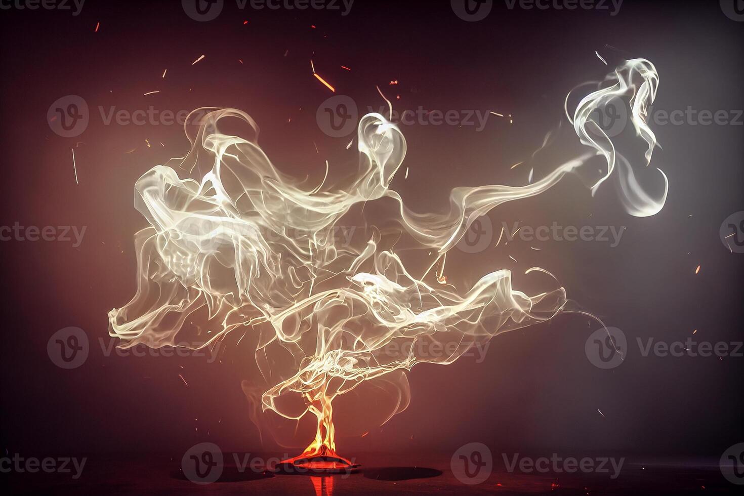 illustration of White curve fog, smoke, clouds, fire and dark background with spotlight. Abstract illustration art. Pattern texture, use for ad, poster and template, business.Digital art photo