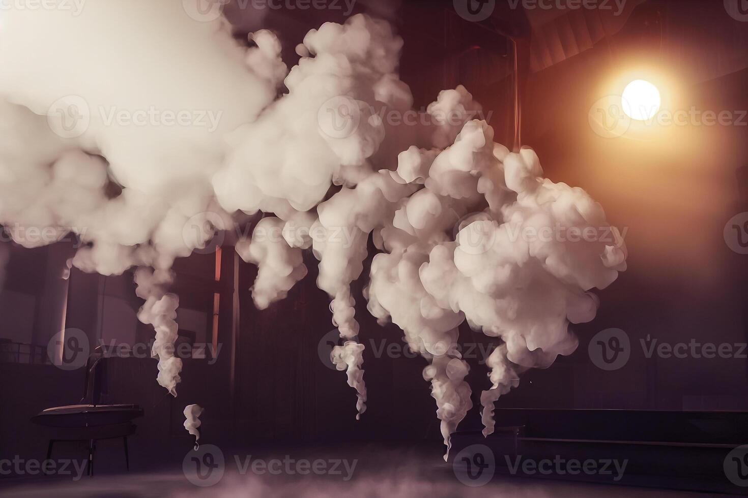 illustration of White curve fog, smoke, clouds, fire and dark background with spotlight. Abstract illustration art. Pattern texture, use for ad, poster and template, business.Digital art photo