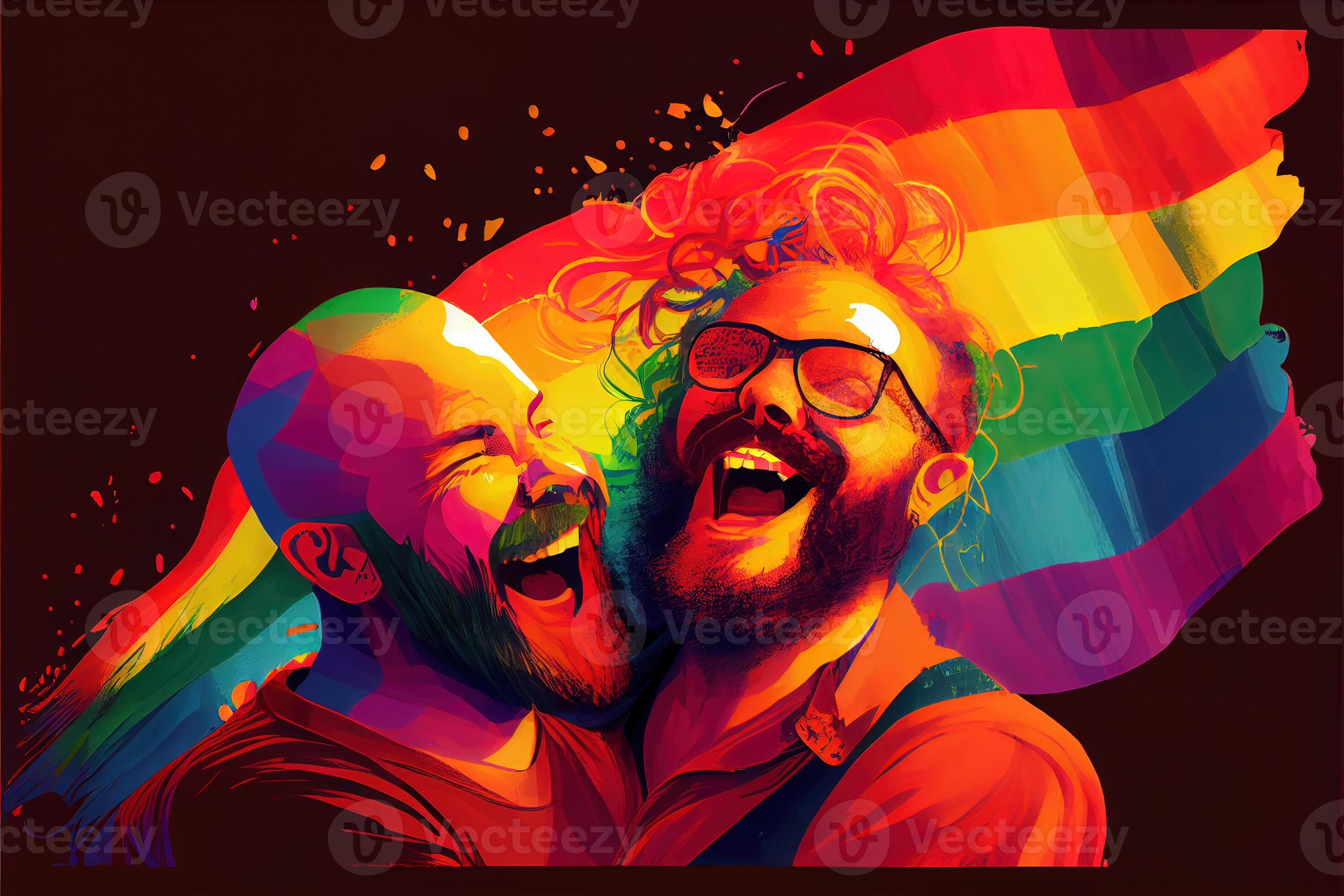 Generative AI illustration of Diversity young gay women and men with ...