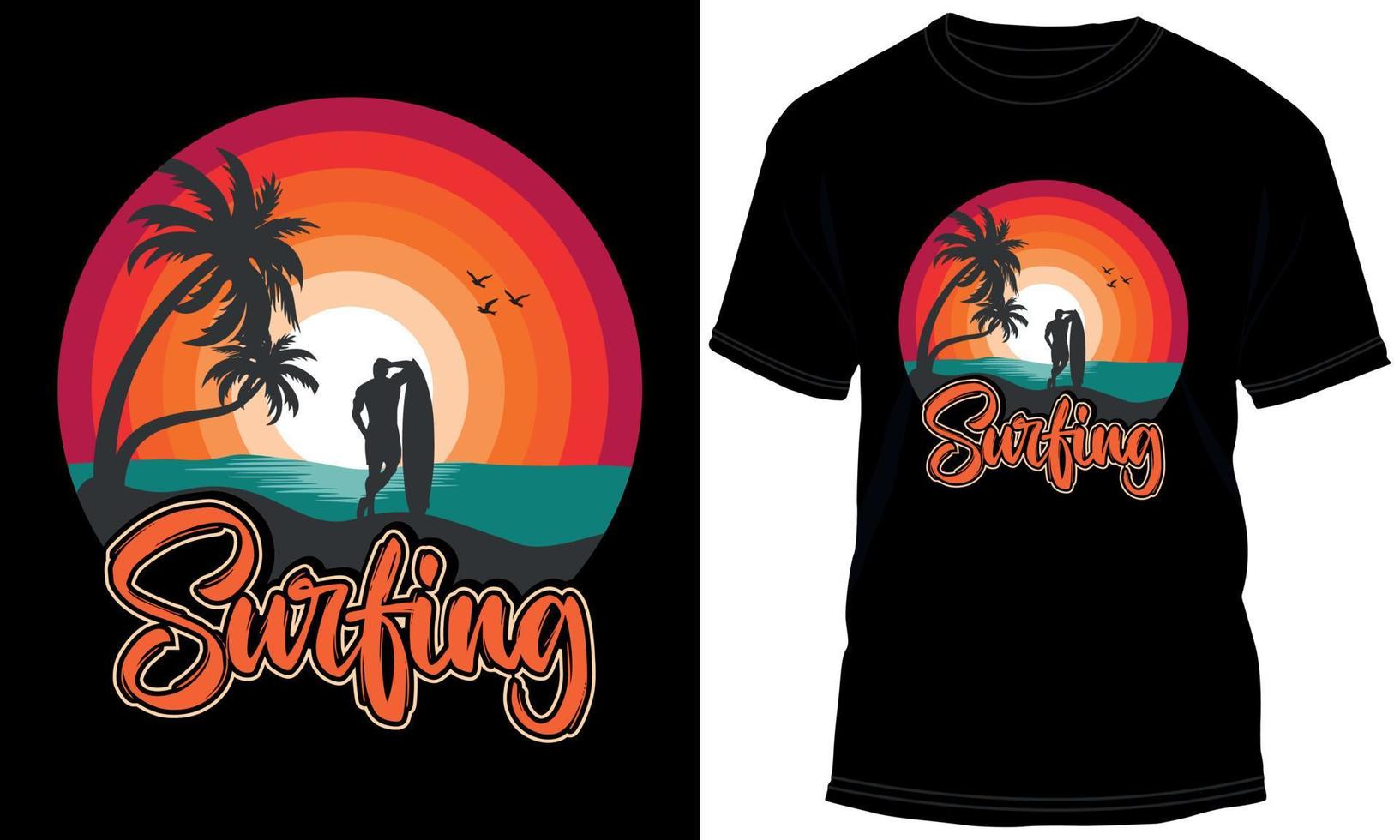 Surfing Colourful VIntage T-shirt Design vector