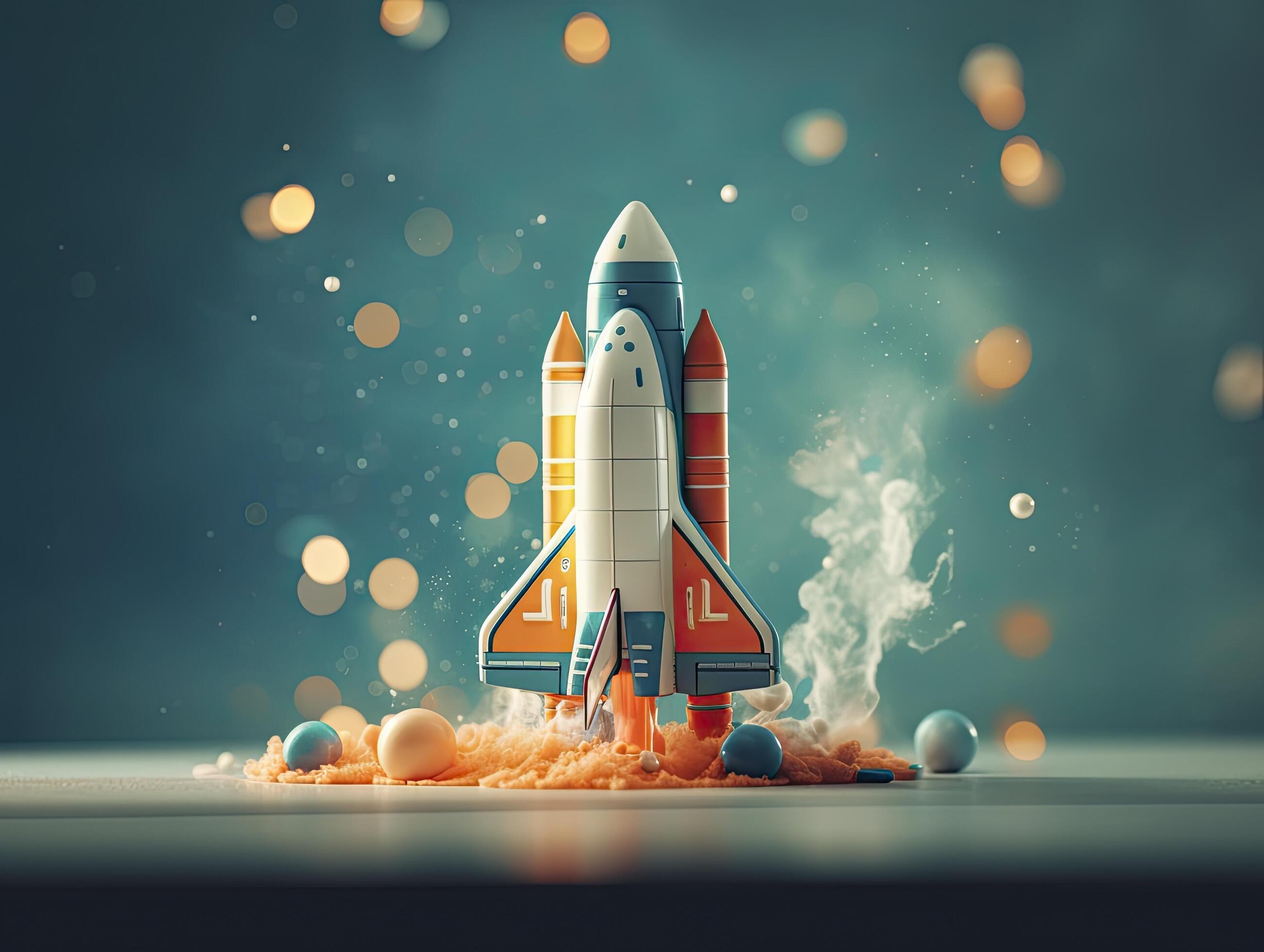 toy rocket launch on bright background, Generate Ai 22711636 Stock