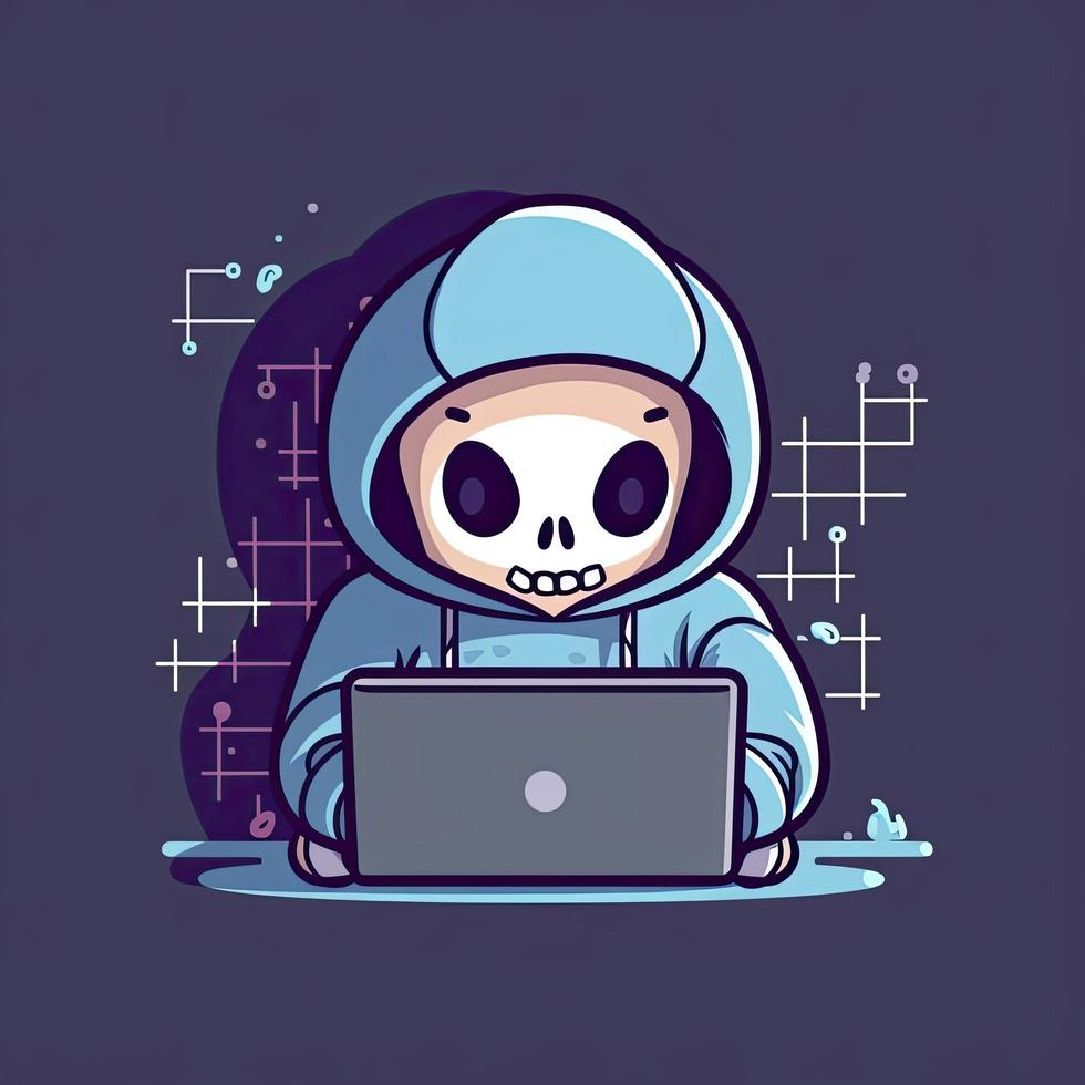 Hacker operating a laptop cartoon icon illustration. technology icon concept isolated . flat cartoon style, generat ai photo