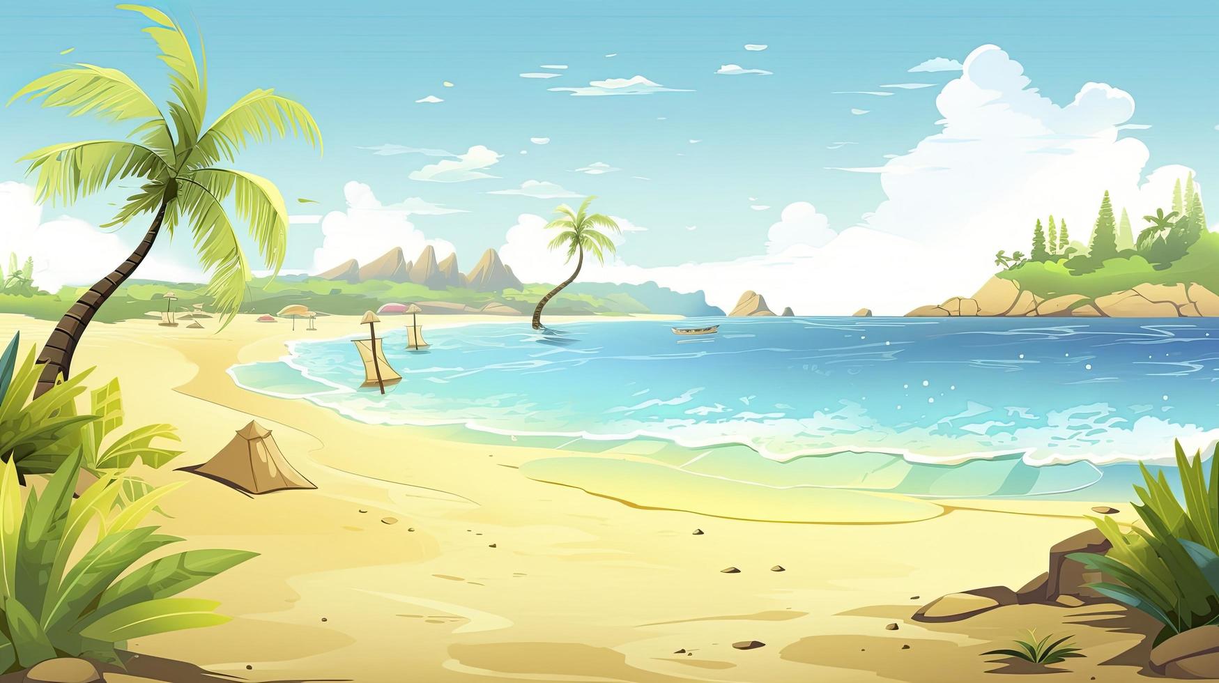 beach cartoon background wallpaper, generat ai photo