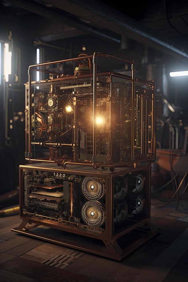 hyperrealistic photo of steampunk crypto mining server, ultra details, dramatic lighting, octane render, ultra quality, 16k, generat ai