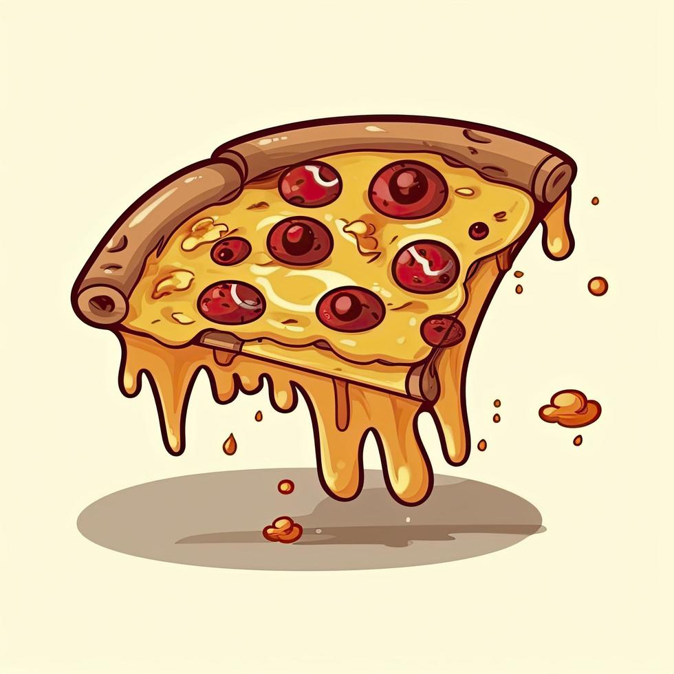 Pizza slice melted cartoon icon illustration food object icon concept isolated, generat ai photo