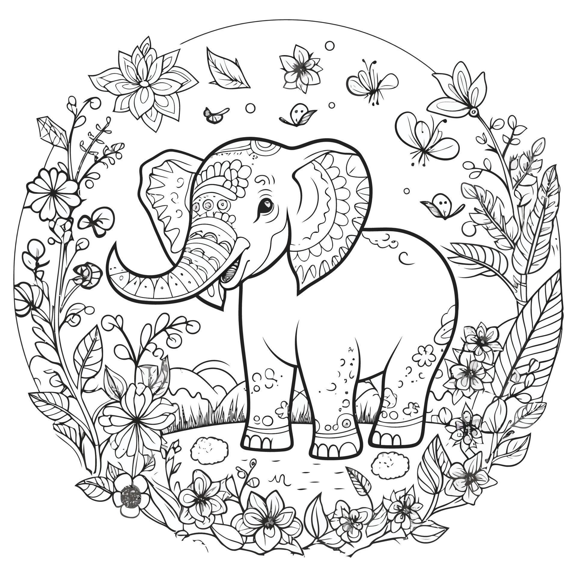 Cute Elephant Coloring Book Page for kids 22711865 Vector Art at Vecteezy