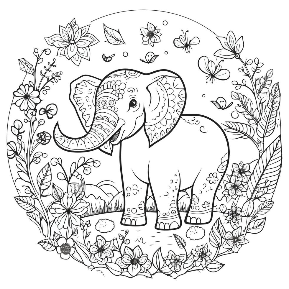 Cute Elephant Coloring Book Page for kids vector