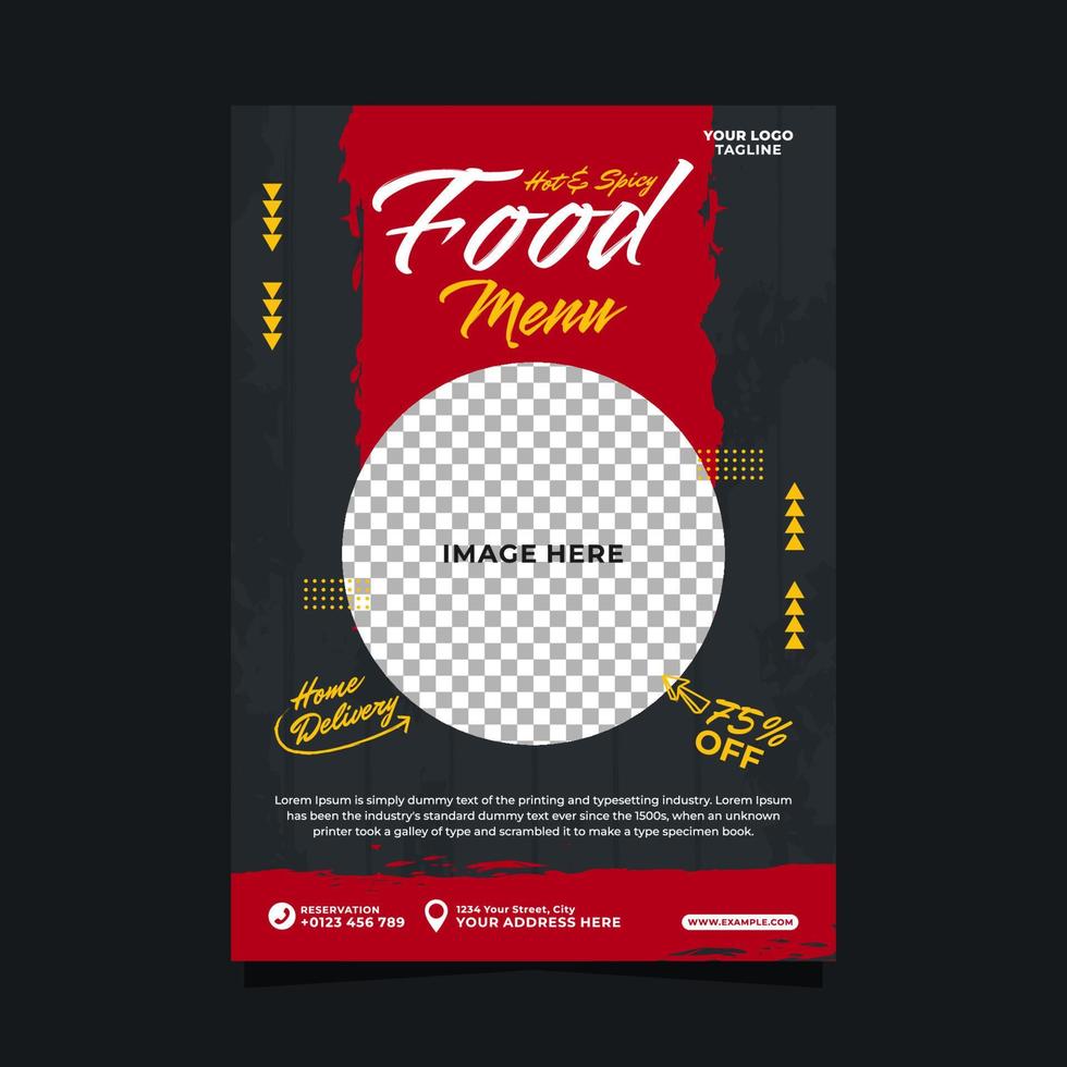 Spicy and hot food menu flyer promotion template design vector