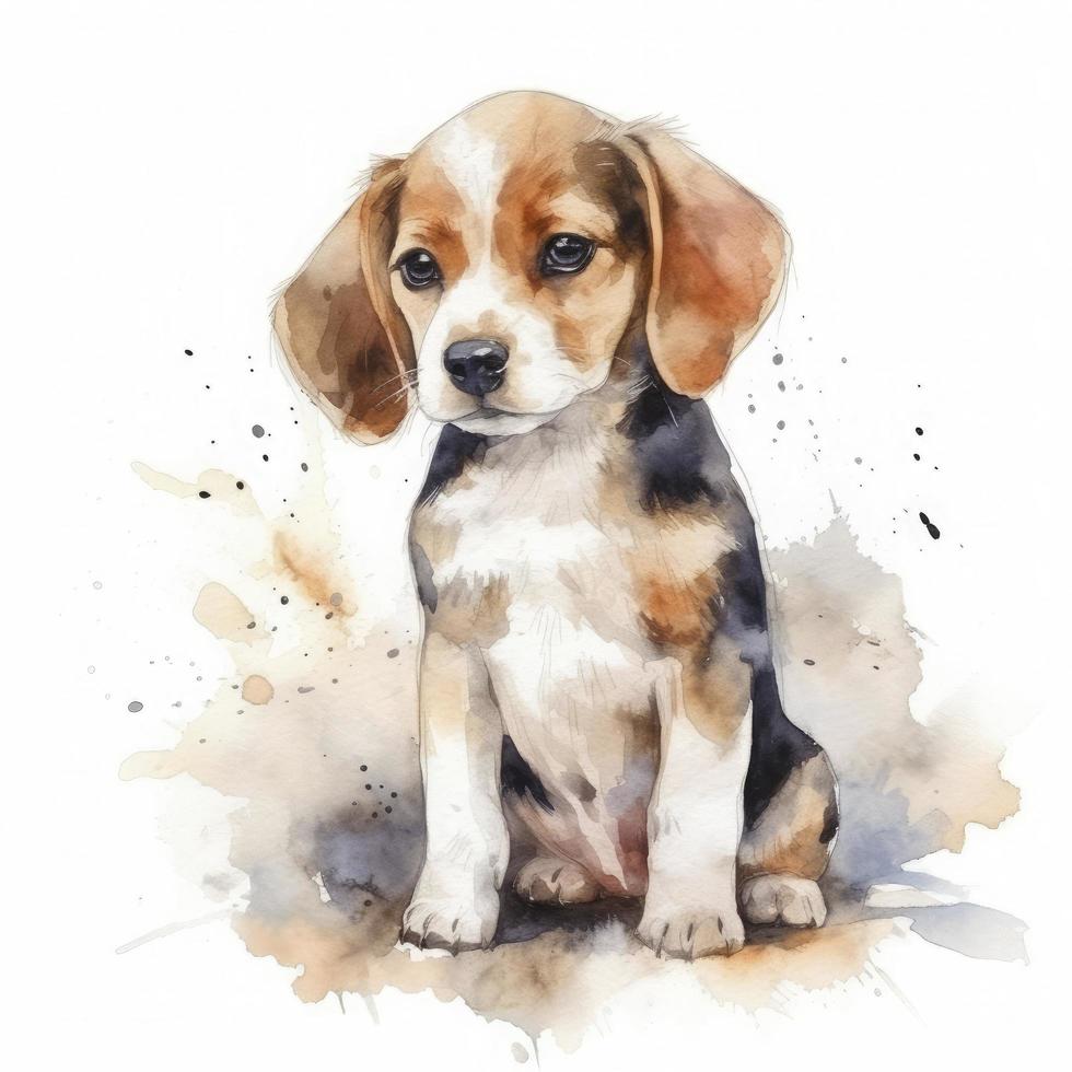 cute fluffy watercolour of a beagle puppy on background, Generate Ai photo