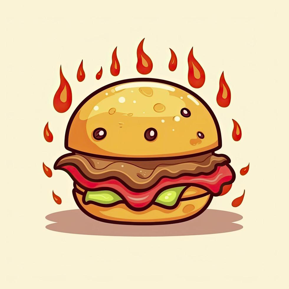 Burger cheese with fire cartoon vector icon illustration. food object icon concept isolated, generat ai photo