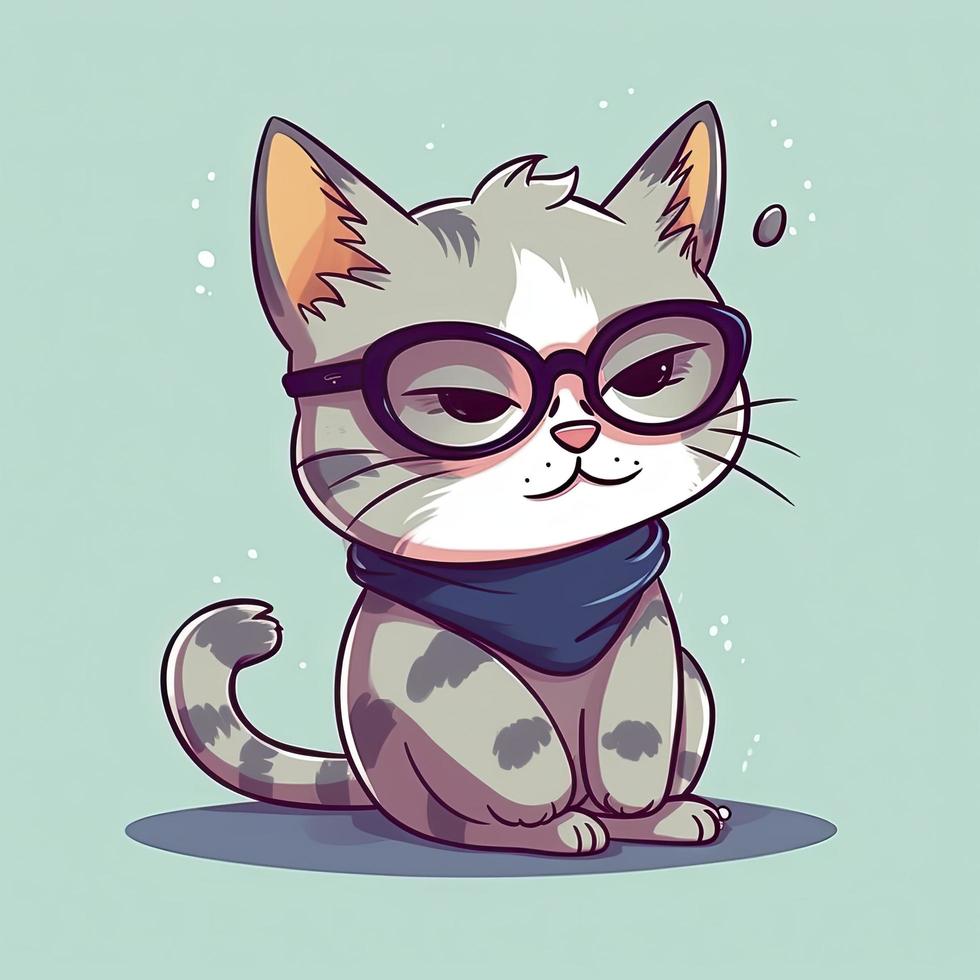 linda frio gato vistiendo lentes dibujos animados icono ilustración animal naturaleza icono concepto aislado, generar ai foto