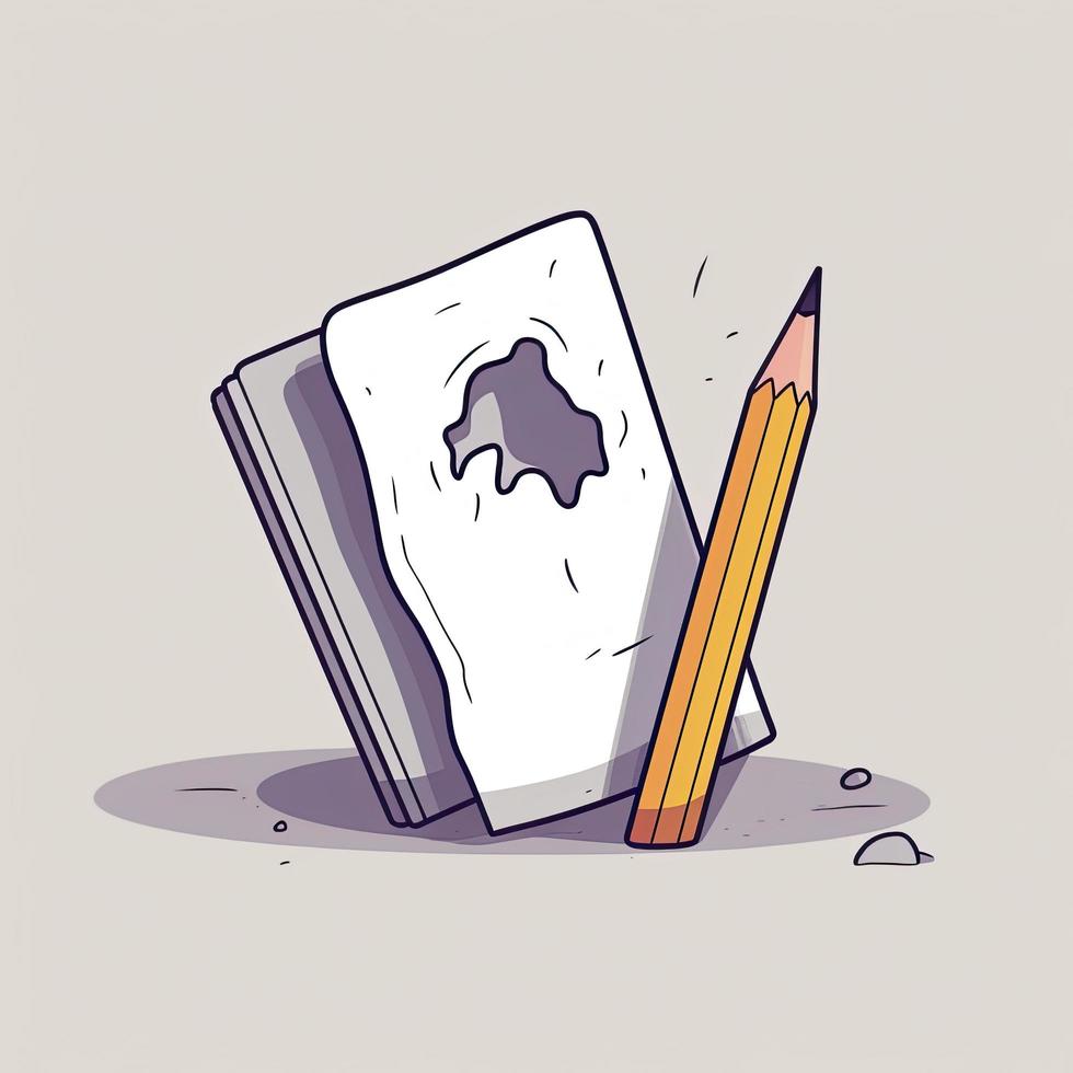 Paper and pencil cartoon icon illustration. education object icon concept isolated. flat cartoon style, generat ai photo