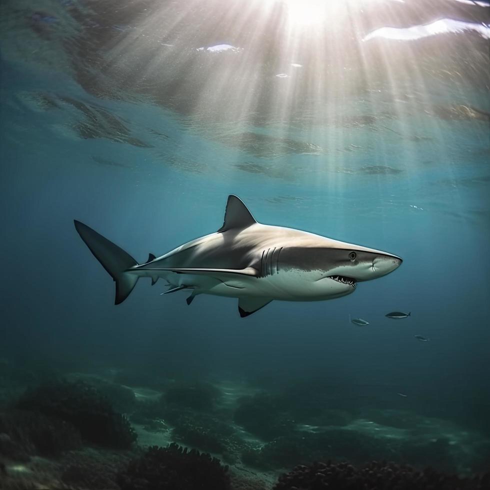 Photo dangerous shark underwater, generat ai