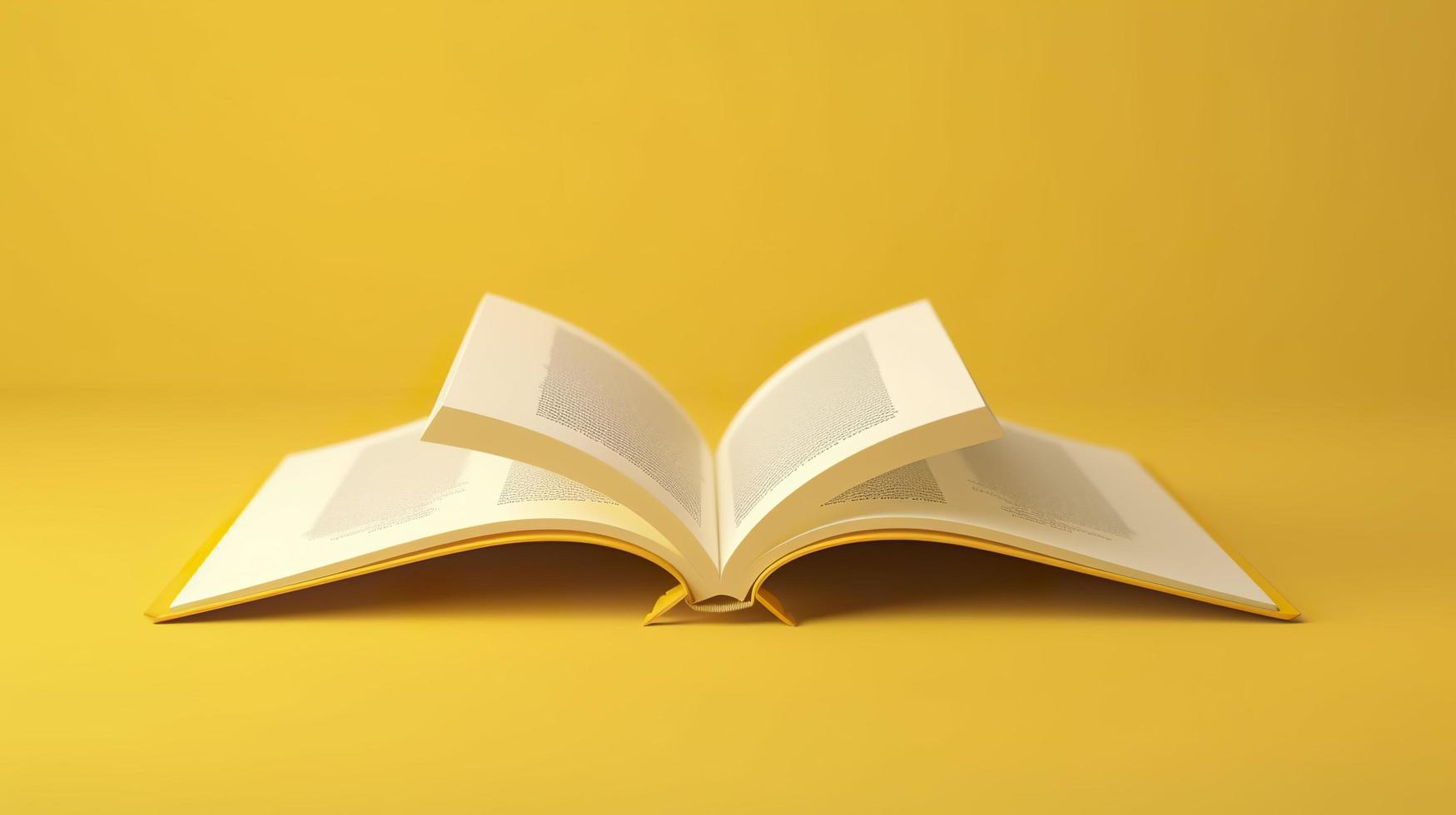 Open book icon or symbol on yellow background education or bookstore concept 3d rendering, generat ai photo