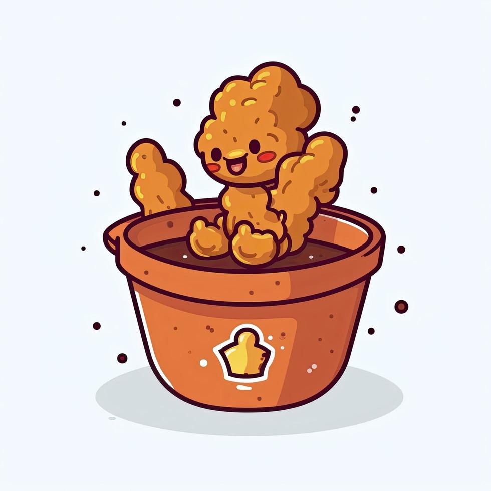 Flying fried chicken with bucket cartoon icon illustration, generat ai photo