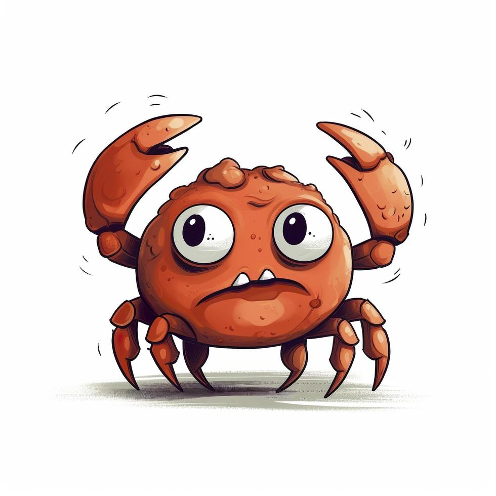 drawn cartoon cute funny crab white background, high quality, minimalism, generat ai photo