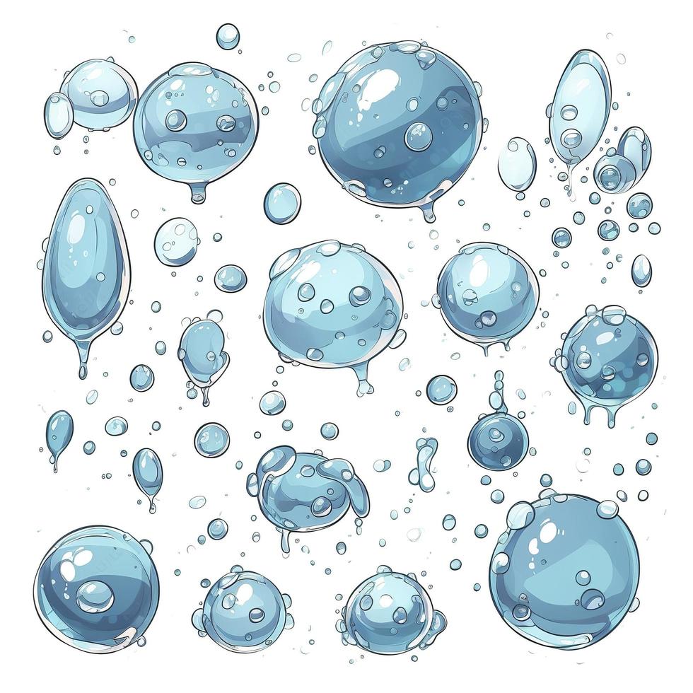 drawn cartoon water bubbles white background, high quality, minimalism, generat ai photo