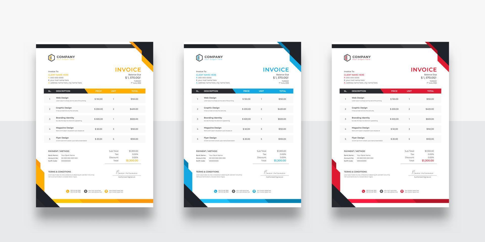 Creative and Unique abstract style business invoice template. Quotation Invoice Layout Template Paper Sheet Include Accounting, Price, Tax, and Quantity. vector