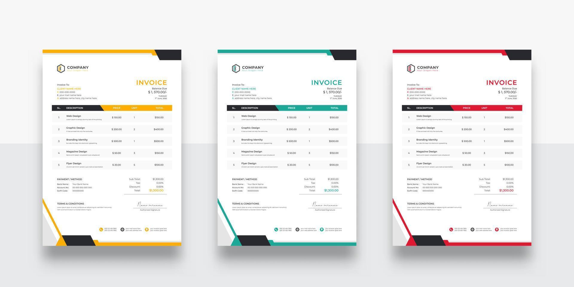 Modern and creative corporate business invoice template. Quotation Invoice Layout Template Paper Sheet Include Accounting, Price, Tax, and Quantity. vector