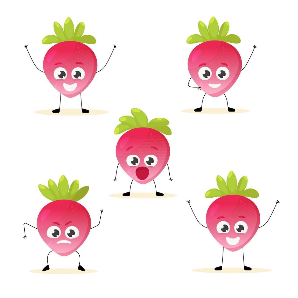 Strawberry. Strawberry characters. Character expression of emotion. Strawberry fruit. Vector illustration.