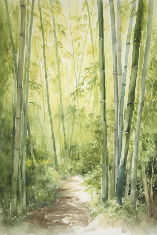 watercolor sketch of a bamboo forest, Generate Ai photo