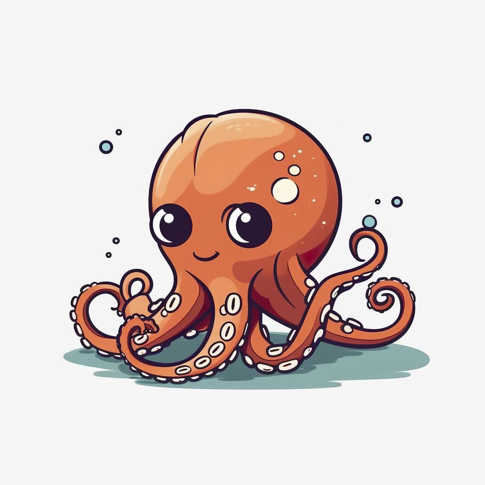 drawn cartoon cute funny octopus white background, high quality, minimalism, generat ai photo